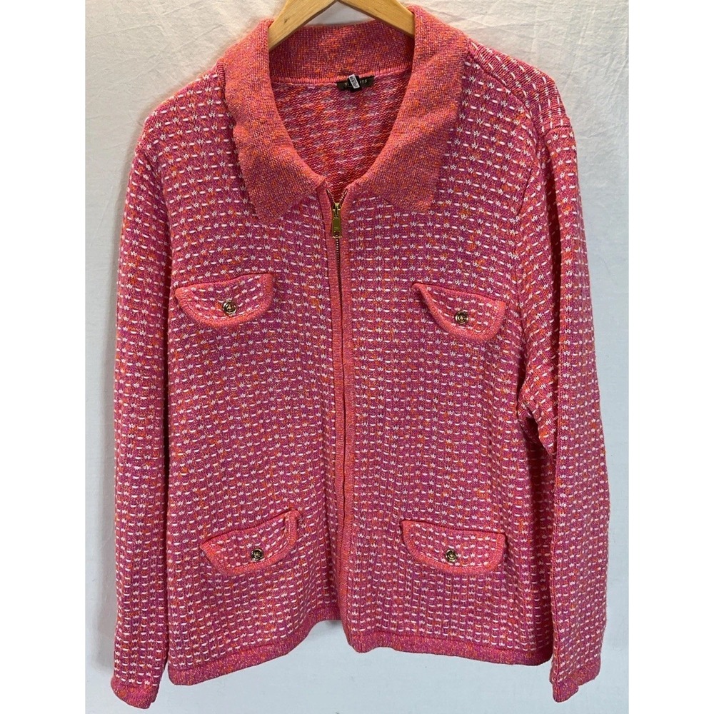 TALBOTS Cardigan Blazer Sweater Preppy Coral‎ Office Classic size 3X pockets